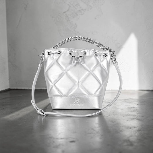Signature Bucket Bag- Platinum Silver