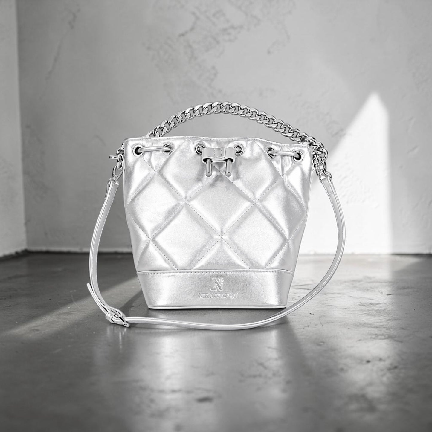 Signature Bucket Bag- Platinum Silver