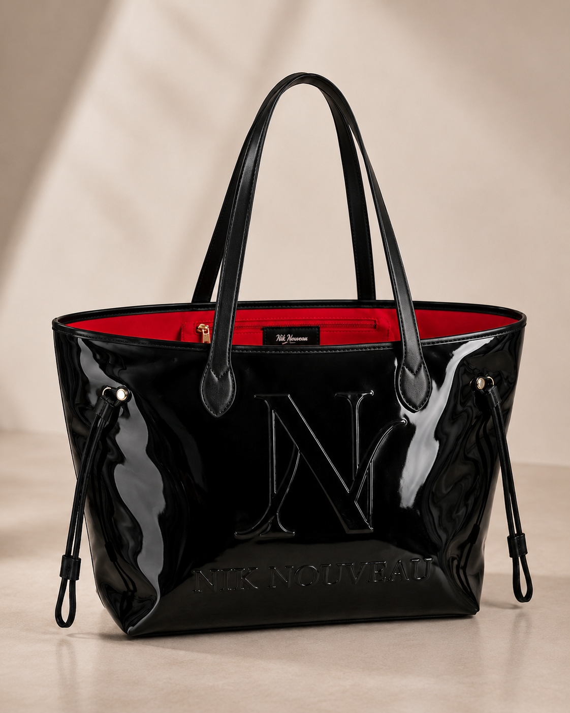 Signature Logo Patent Tote- Black w/ Red Lining