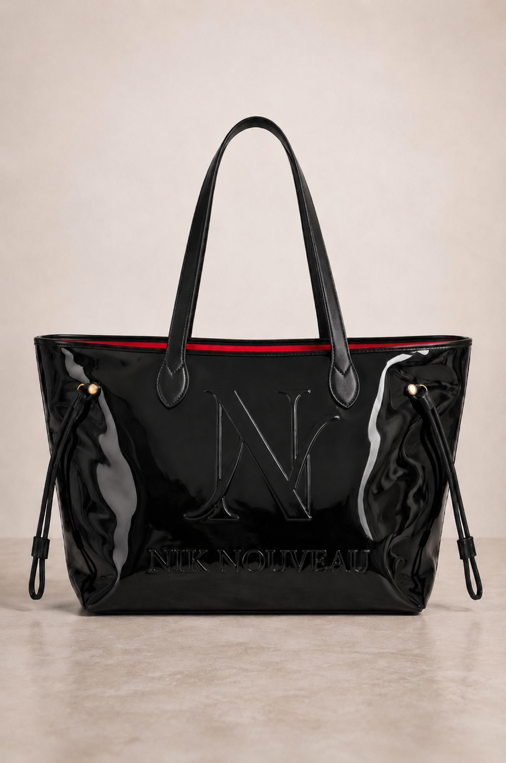 Signature Logo Patent Tote- Black w/ Red Lining